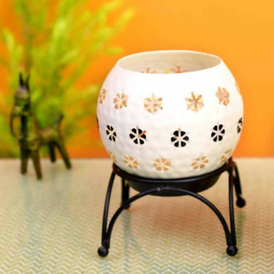 Tealight White Polka Style with Metal Stand - Decor & Living - 1