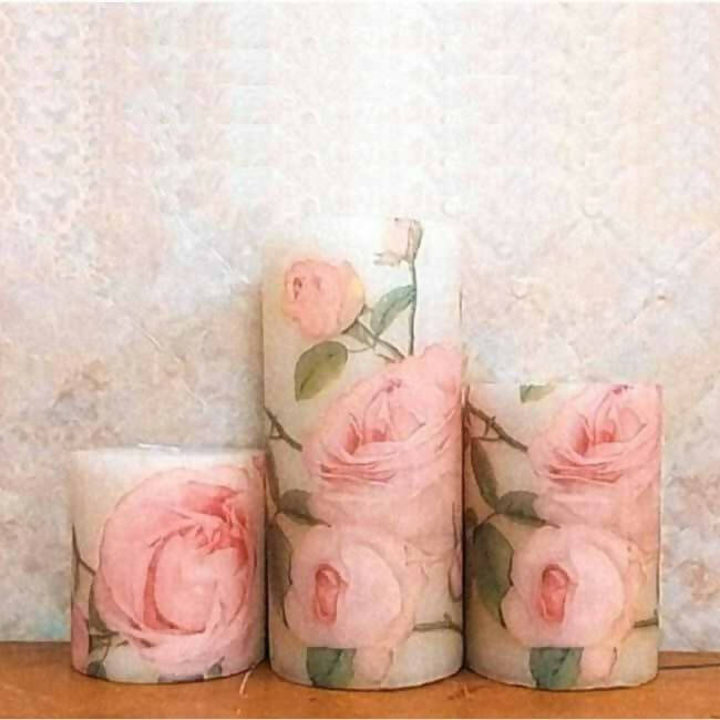A Set of 3 Rose Designer Scented Pillar Candles - Accessories - 1