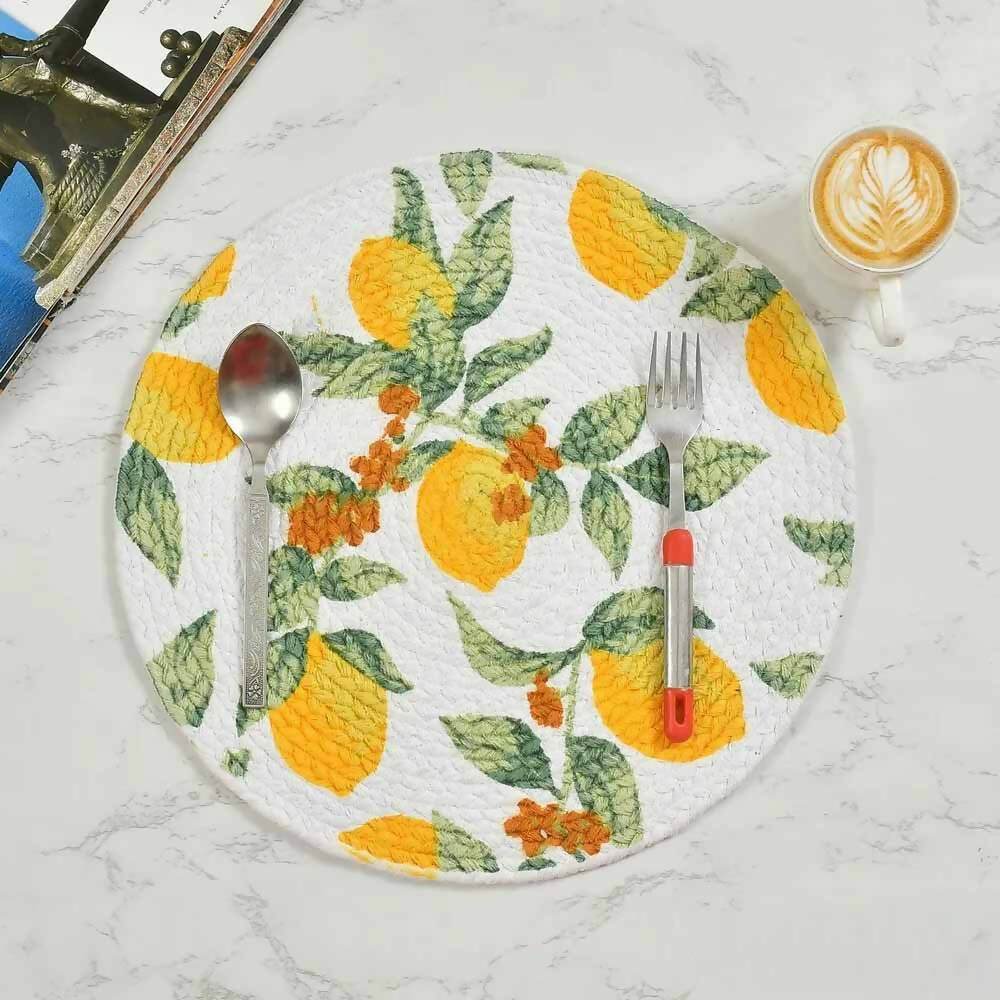 Printed Floral Leaf Cotton Placemat Round - Pack of 2 - Dining & Kitchen - 1