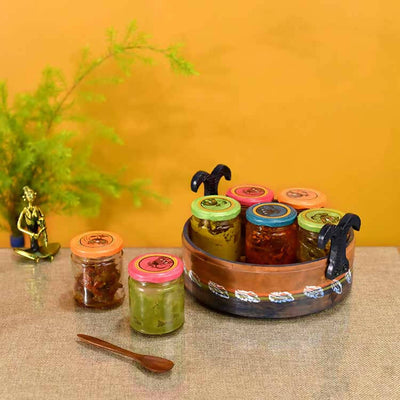 Dadiji's Pickle Jars in Round Tray with 7 Jars - Dining & Kitchen - 1