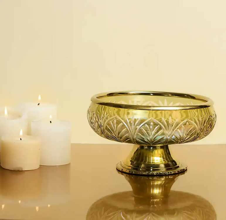 Sparkle Glass Fruit Bowl with Brass Stand
