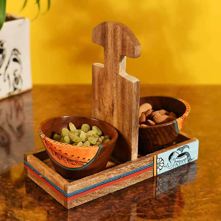 Bowl Holder & 2 Wooden Bowls - Set of 3 - Dining & Kitchen - 1