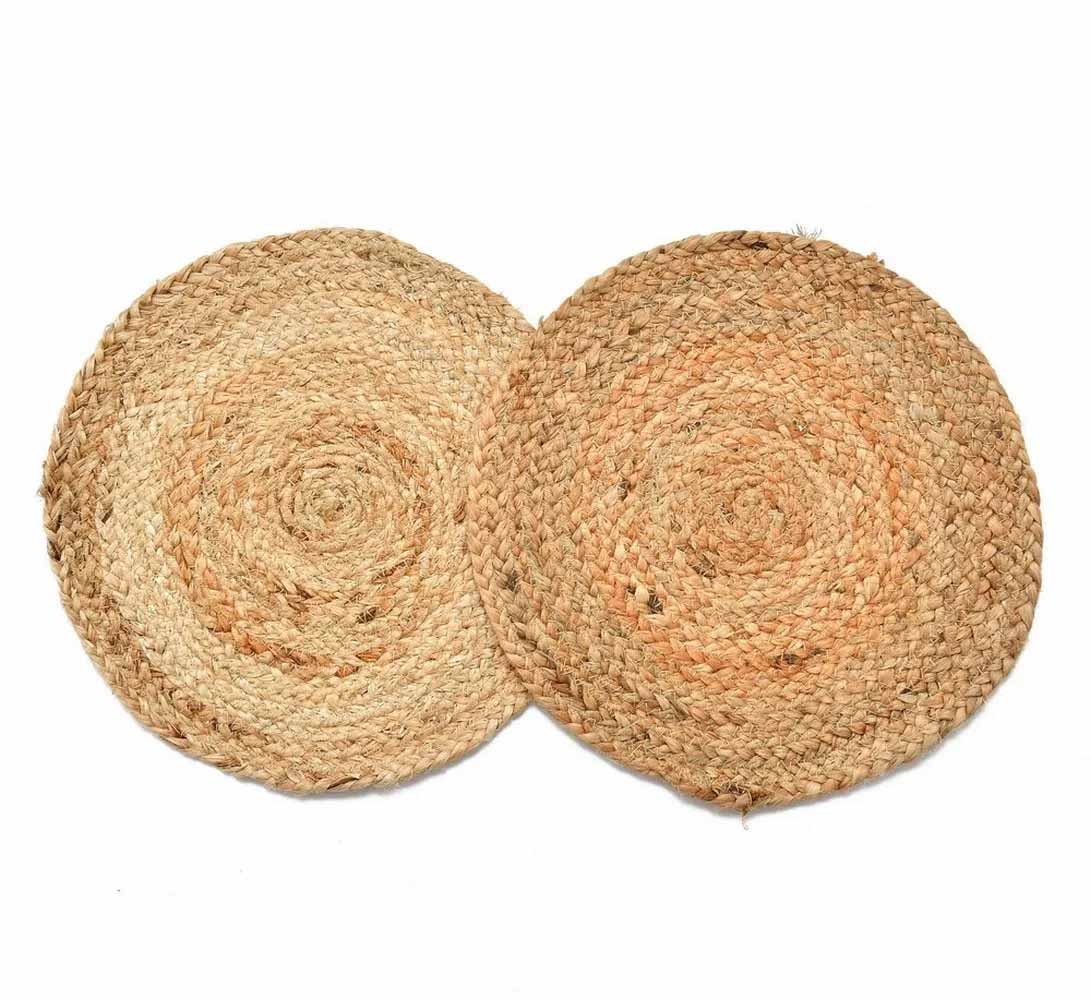 Jute Tea Coaster/ Placemat, Braided, Plain - Pack of 2 - Dining & Kitchen - 2