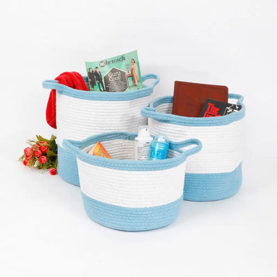 Cotton Dual Color Small Handle Basket - Set of 3 - Storage & Utilities - 1