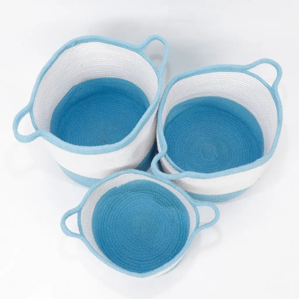 Cotton Dual Color Small Handle Basket - Set of 3 - Storage & Utilities - 4