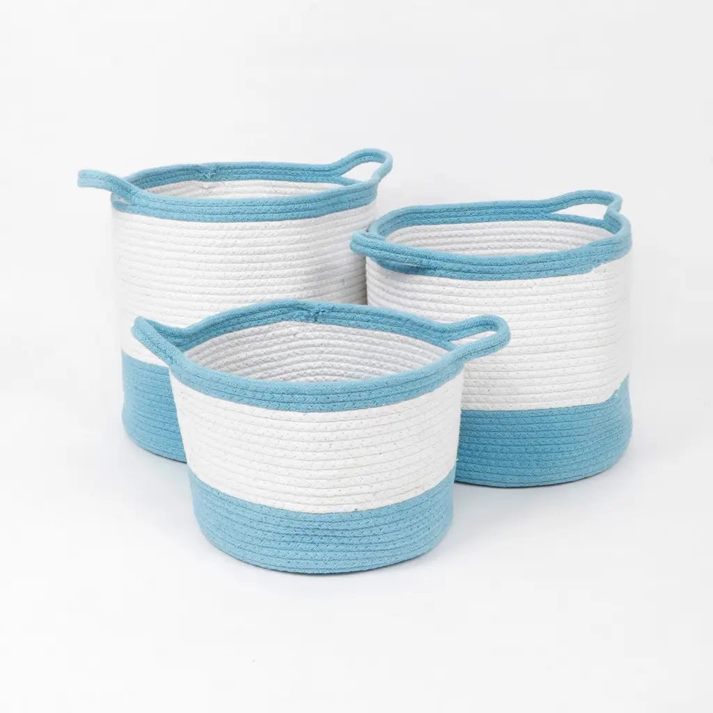 Cotton Dual Color Small Handle Basket - Set of 3 - Storage & Utilities - 3