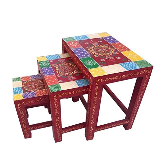 Rajasthani Print Wooden Crafted Nesting Table - Home Utilities - 4