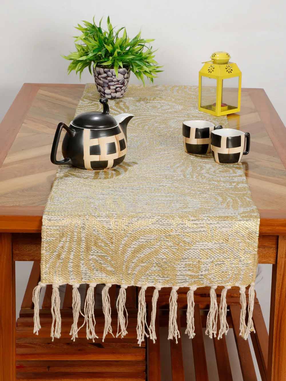 Cotton Foil Printed Table Runner with Tassels - Dining & Kitchen - 6