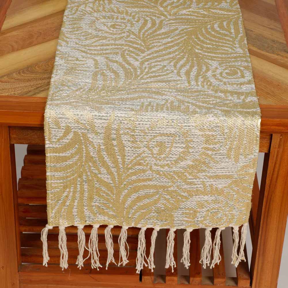 Cotton Foil Printed Table Runner with Tassels - Dining & Kitchen - 12