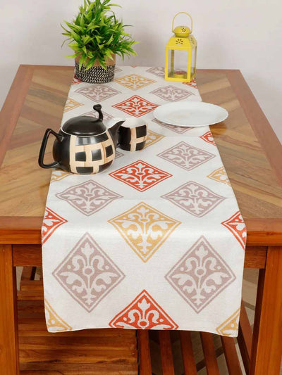 Cotton Polyester Printed Table Runner, Abstract Diamond, Floral - Dining & Kitchen - 4