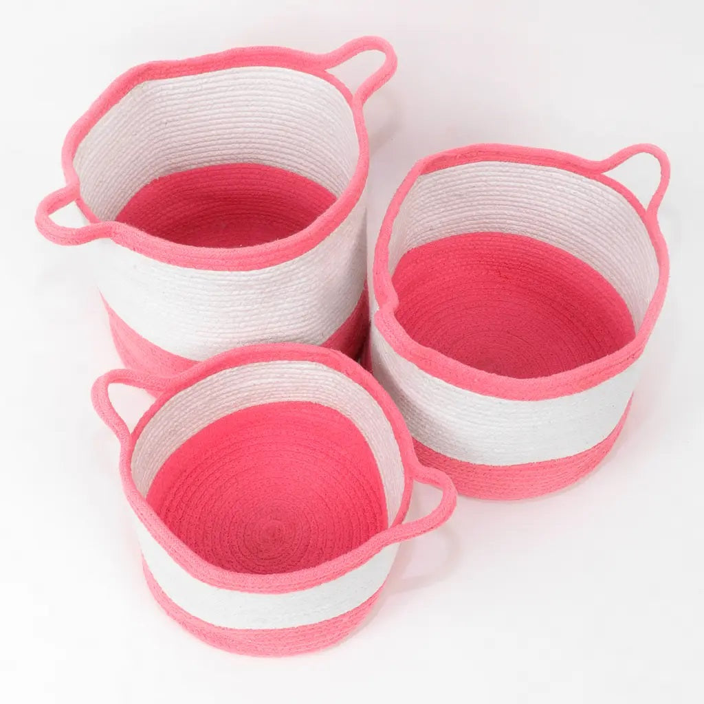 Cotton Dual Color Small Handle Basket - Set of 3 - Storage & Utilities - 2