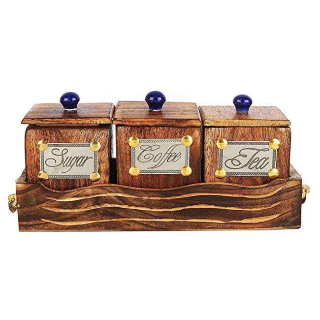 Wooden Tea, Coffee and Sugar Containers - Dining & Kitchen - 2