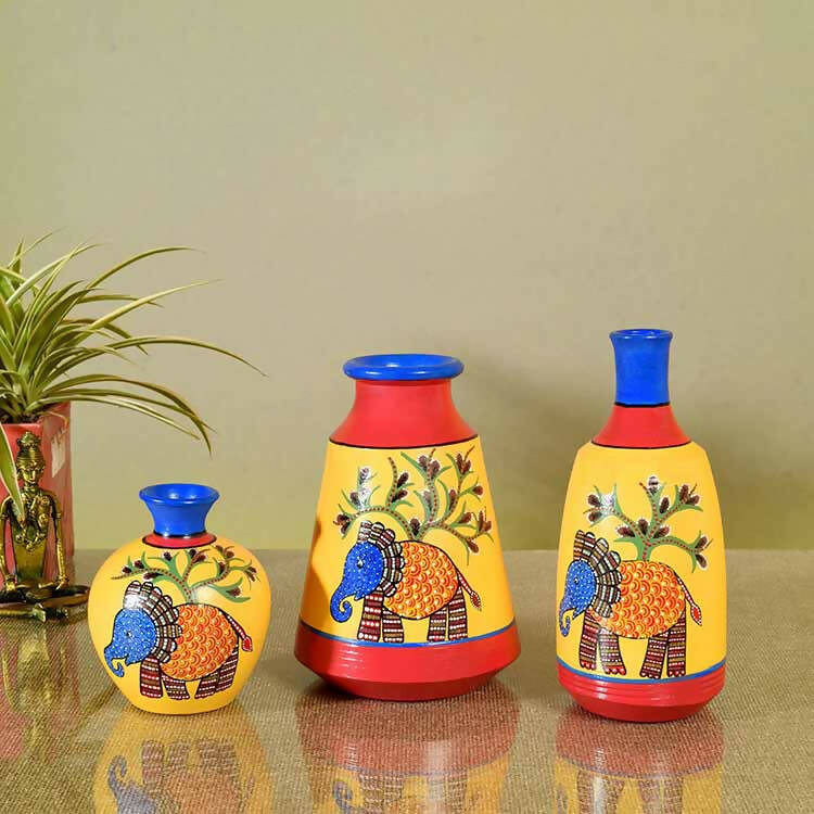 Joyful Elephants Terracotta Vase - Set of 3 - Decor & Living - 1