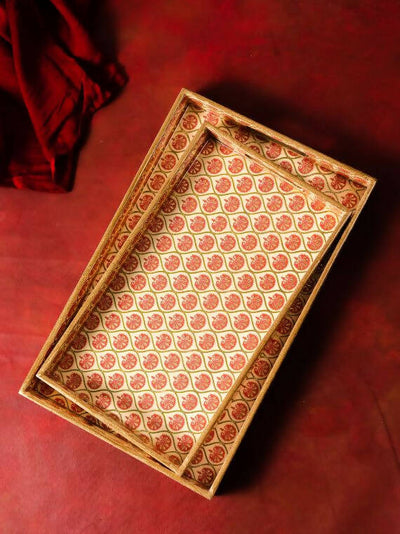 Tray Wooden Printed Moroccon Red and Gold Motif - Dining & Kitchen - 1