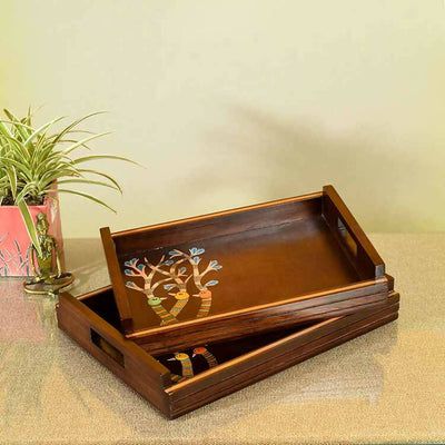 Chirping Birds Handcrafted Serving Tray - Set of 2 - Dining & Kitchen - 1