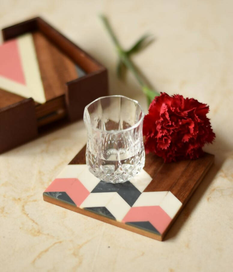 Wooden Chevron Coasters - Rose Pink - Dining & Kitchen - 1