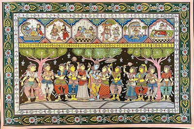 Pattachitra Painting of Mathura Vijay, Krishna with Balaram - Wall Decor - 1