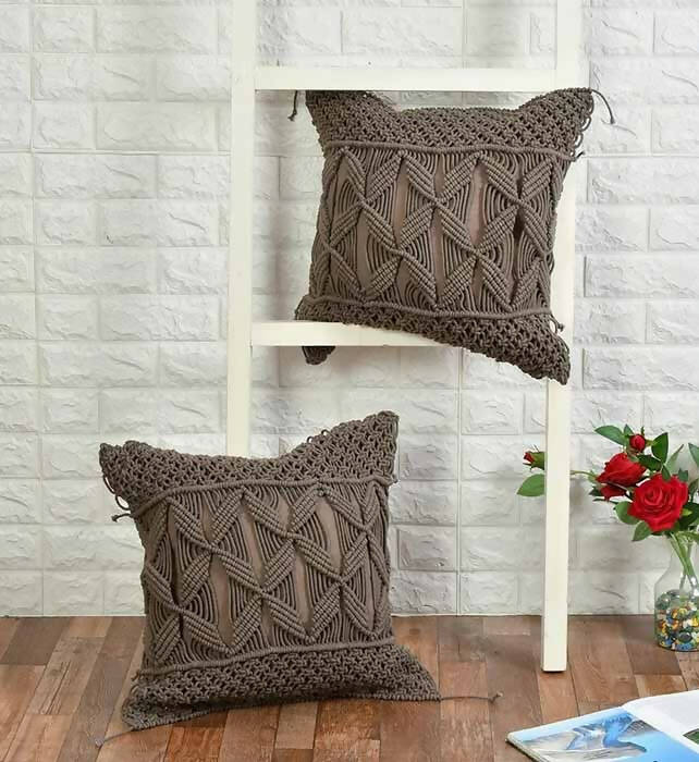 Macrame Cushion Cover, Side Chain Pattern, Floral Center - Decor & Living - 5