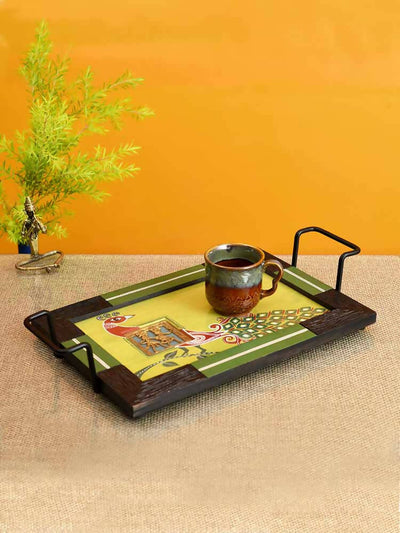 Serving Tray Madhubani Art with Easy Handle (18x10x3") - Dining & Kitchen - 1