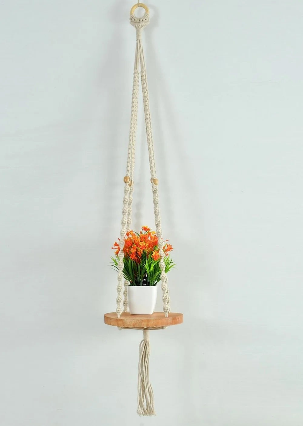 Cotton Macrame Round Hanging Shelf for Pot, Decoration item - Decor & Living - 3