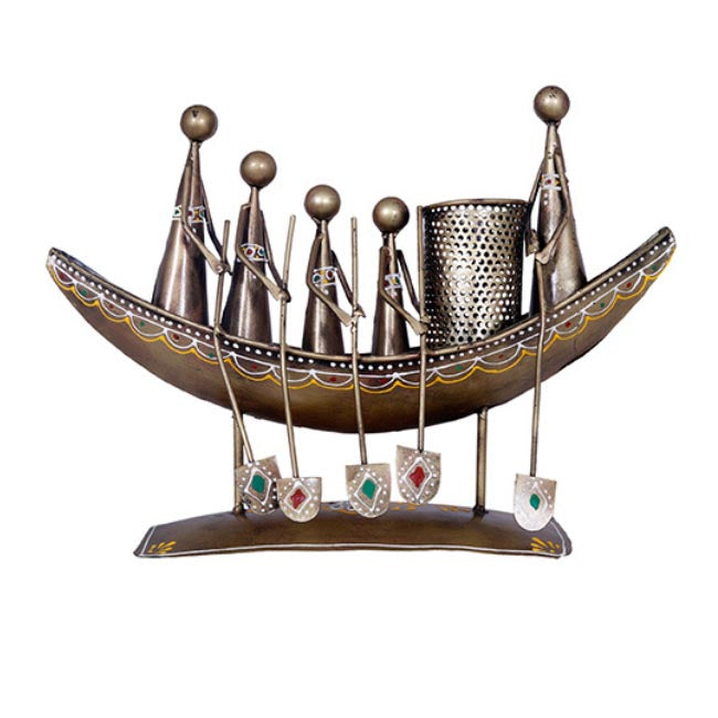 Exclusive Metallic 5 Man in Boat with Pen Holder - Decor & Living - 2
