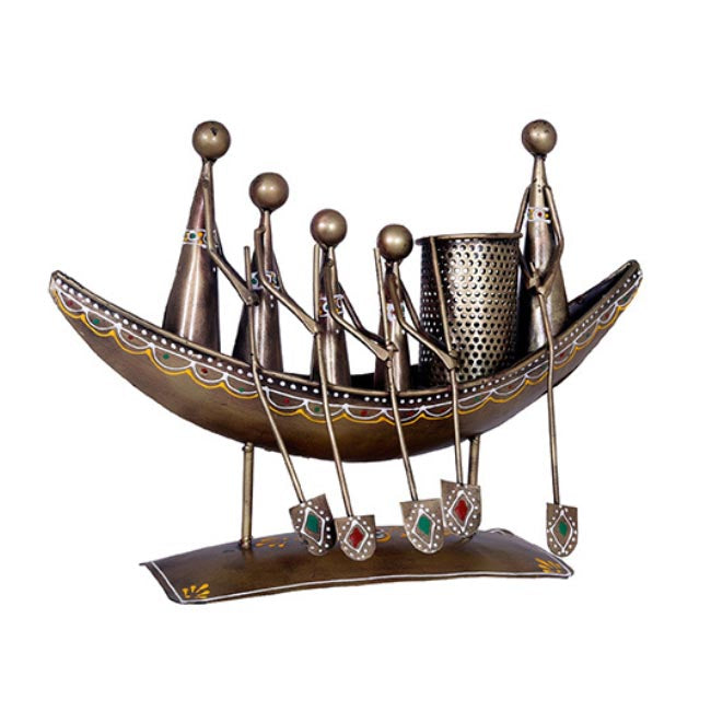 Exclusive Metallic 5 Man in Boat with Pen Holder - Decor & Living - 3