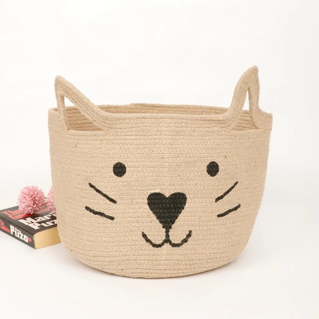 Kids Cat Face Look Cotton Basket - Storage & Utilities - 2