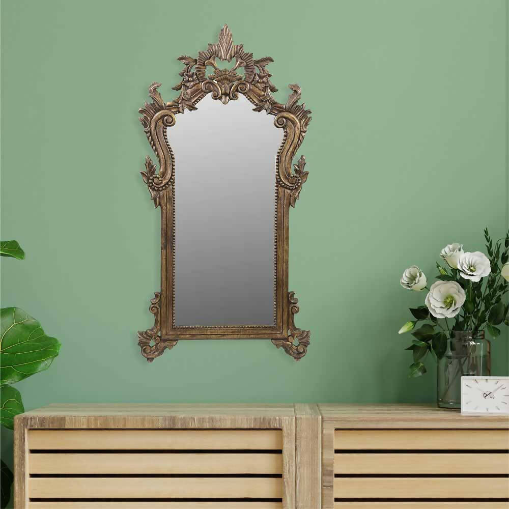 Voleta Carved Antiqued Wooden Mirror (33in x 1in x 64in) - Home Decor - 1