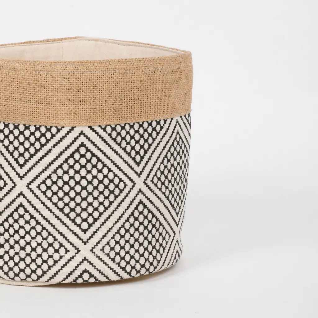 Jute Cotton Fabric Printed Basket - Storage & Utilities - 4