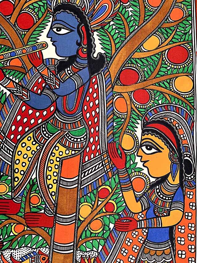 Madhubani Painting with Krishna Gopi Theme - Wall Decor - 3
