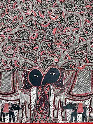 Madhubani Painting Elephants Under the Tree - Wall Decor - 3
