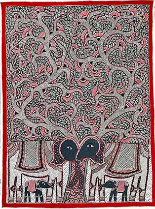 Madhubani Painting Elephants Under the Tree - Wall Decor - 2