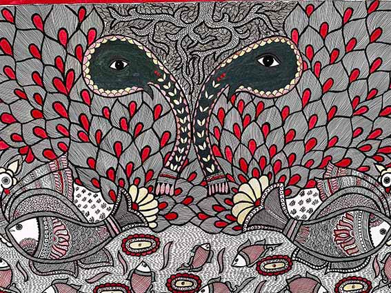 Madhubani Painting with the Theme of Life and Nature - Wall Decor - 3