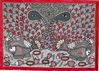 Madhubani Painting with the Theme of Life and Nature - Wall Decor - 2