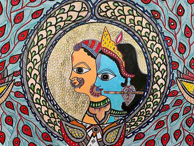 Madhubani Painting Radha Krishna Theme - Wall Decor - 2