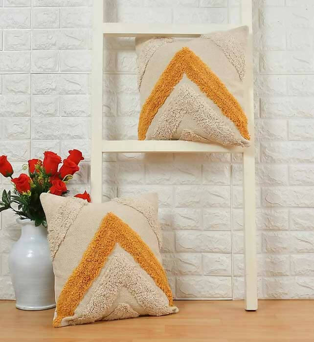 Tufted Cushion Cover Top Triangles, Yellow, Off-White - Decor & Living - 1