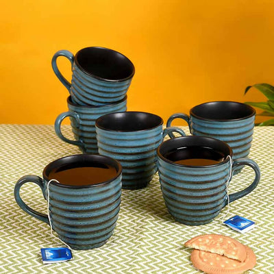 Cup Ceramic Blue - Set of 6 (4x3x3") - Dining & Kitchen - 1