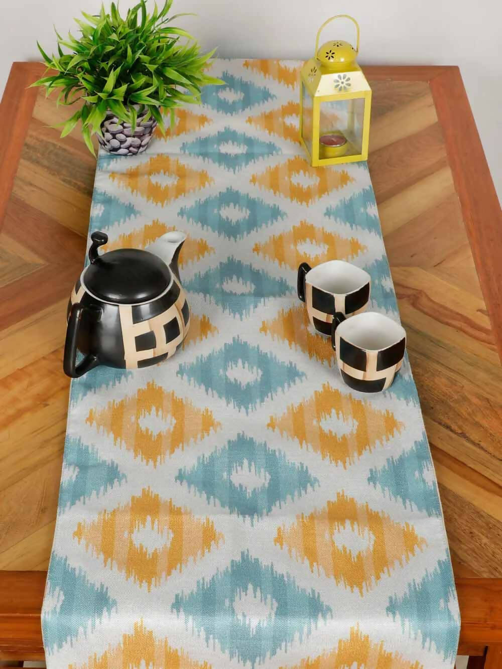 Cotton Polyester Printed Table Runner, Squares - Dining & Kitchen - 1