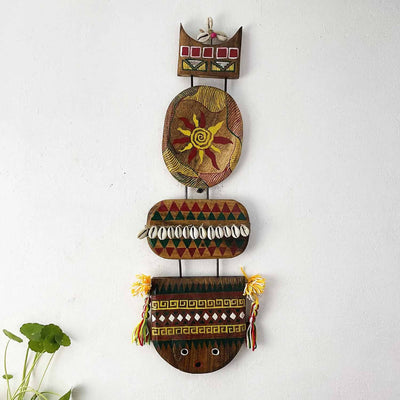 Wooden Tribal Long Handpainted Mask - Wall Decor - 1