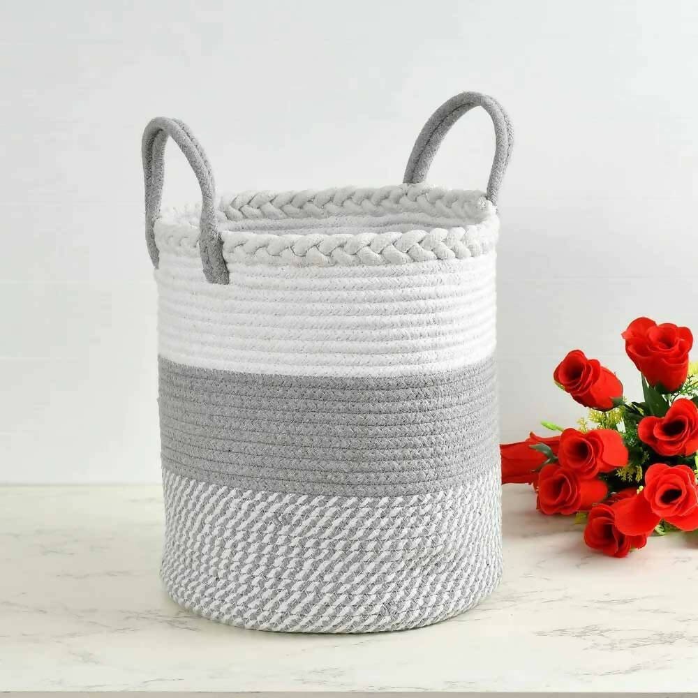 Cotton Storage Basket Top Criss Cross Dual Color with Handle - Storage & Utilities - 1