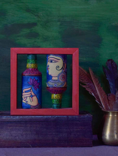 Rectangle Handpainted Flip Flop Vintage Glass Bottle Wooden Frame with Cherial Art - Decor & Living - 1