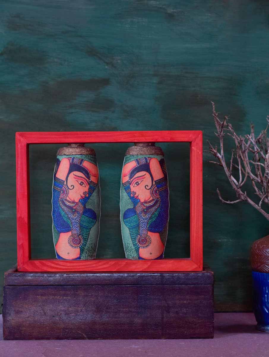 Rectangle Handpainted Flip Flop Vintage Bottle Wooden Frame with Ajanta Art - Decor & Living - 1