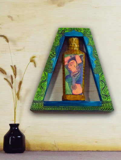 Triangle Handpainted Flip Flop Vintage Glass Bottle Wooden Frame with Pattachitra Art - Decor & Living - 1