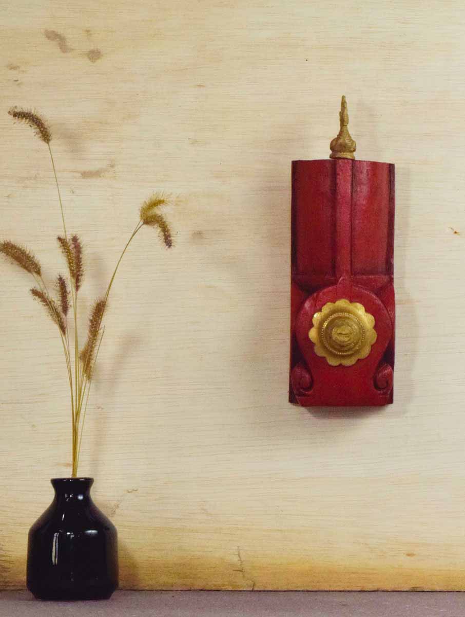 Handpainted Vintage Wooden Wall Art with Brass Ornament - Wall Decor - 1