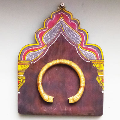 Handpainted Yellow Red Miniature Antique Vintage Wooden Wallart with Brass Ornament - Wall Decor - 2