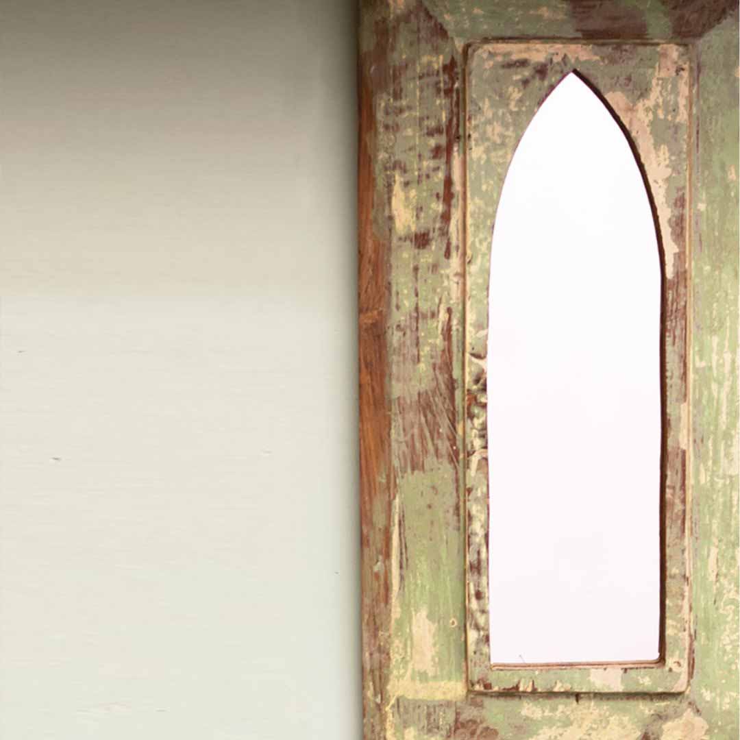 Handpainted Pista Beige Antique Mirror with Vintage Wooden Frame - Decor & Living - 2