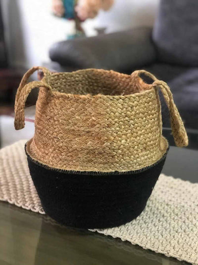 Belly Shape Jute Cotton Basket, Black Bottom - Decor & Living - 2