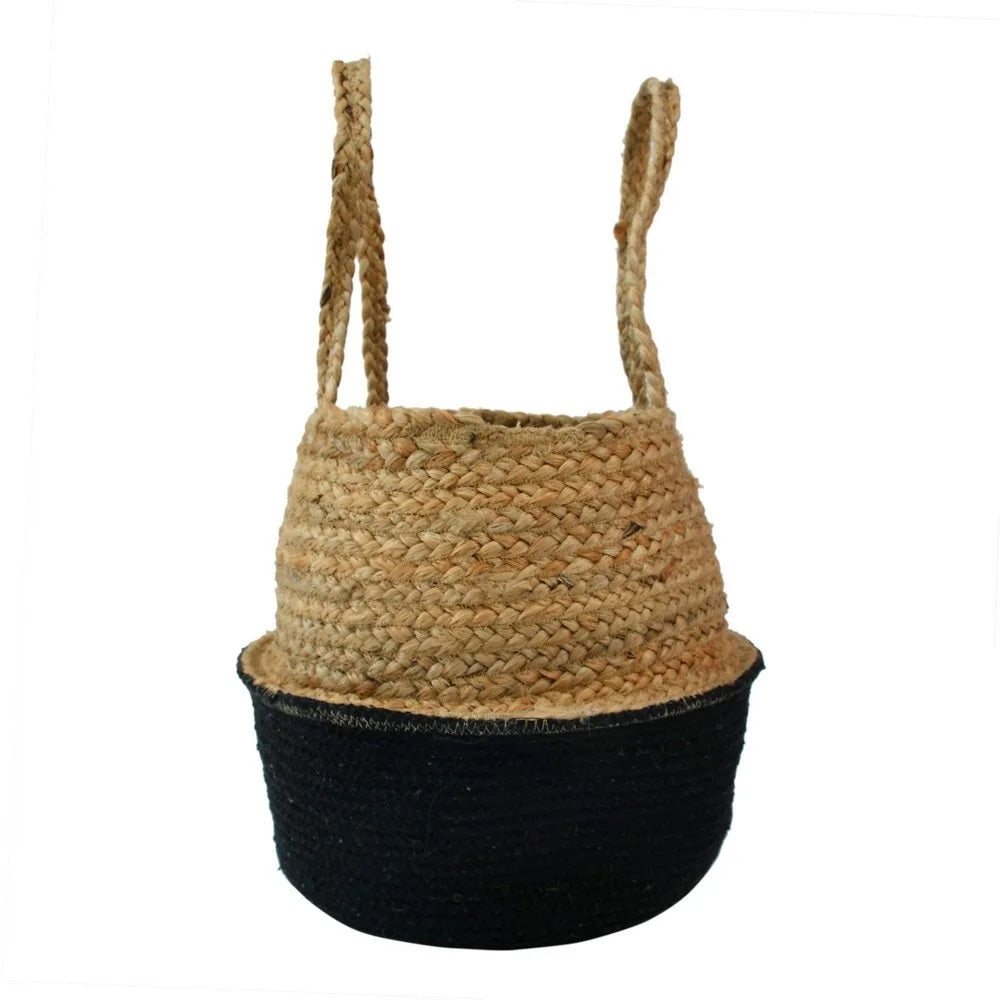 Belly Shape Jute Cotton Basket, Black Bottom - Decor & Living - 3