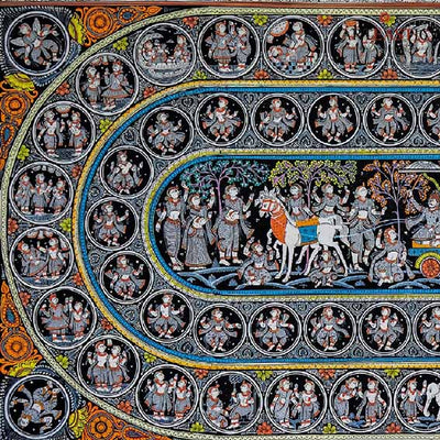 Pattachitra Painting of Mathura Vijay, Krishna with Balaram - Wall Decor - 3