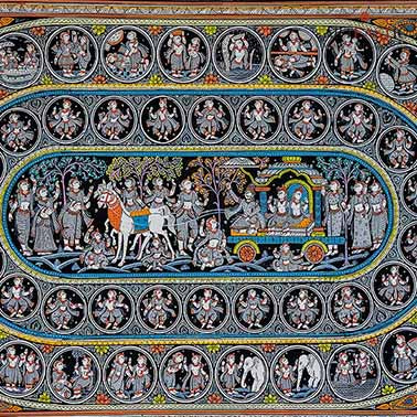 Pattachitra Painting of Mathura Vijay, Krishna with Balaram - Wall Decor - 5